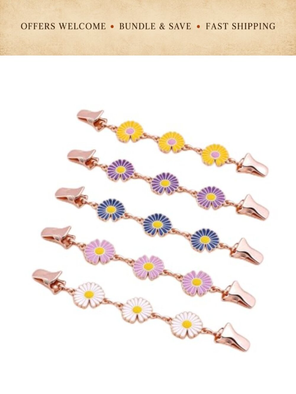 5Pc Alloy Daisy Sweater Clips Cardigan Shawl Dress Cinch Brooches